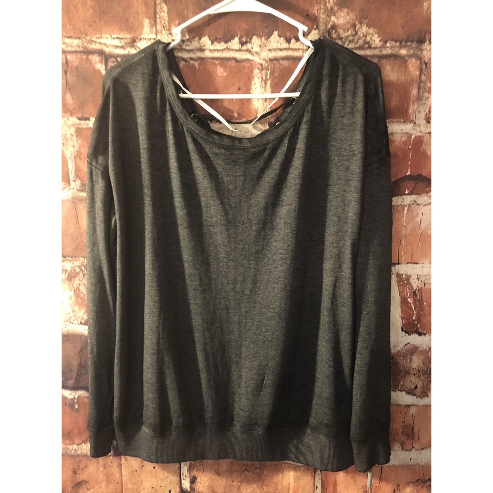Calvin Klein Performance Womens Athletic Top Gray Lace Up Back Long Sleeve Sz L